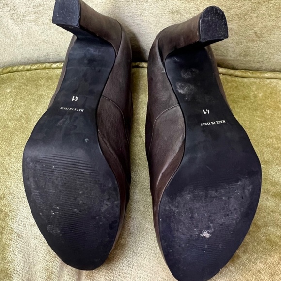 AGNES B Vintage Leather Block Heels, Sz. 10.5/41, Booties, Ribbon Laced, Gray - Picture 6 of 6